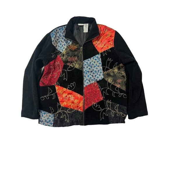 Wearable Art To Wear Jacket XL Patchwork Asian Inspired Chenille Floral Artsy - Picture 1 of 13